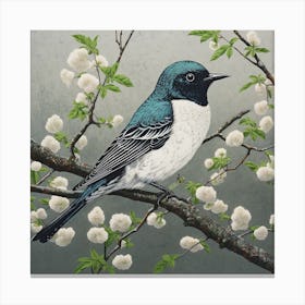 Ohara Koson Inspired Bird Painting Bluebird 1 Square Canvas Print