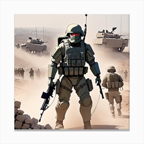Army Soldiers In The Desert Canvas Print