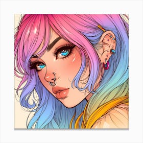 Cute Girl With Colorful Hair Canvas Print