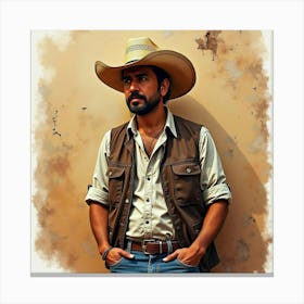 Spanish Man With A Rustic Background, Watercolor With Rugged Textures 1 Canvas Print