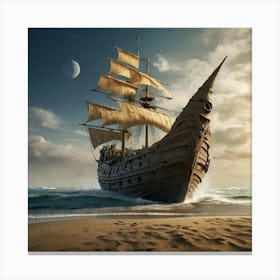 Pirate Ship On The Beach 2 Canvas Print