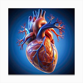 A detailed 3D illustration of a human heart with veins and arteries. Canvas Print