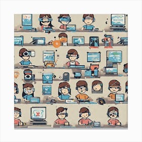 Illustration Of People Using Computers Canvas Print