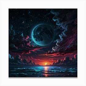 Moon Over The Ocean 1 Canvas Print