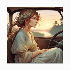 Girl In A Car Canvas Print