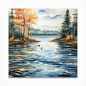 Fall Season Landscape Capturing The Transition From Summer To Autumn With A Calm Cloudy Weather Wa (1) Canvas Print