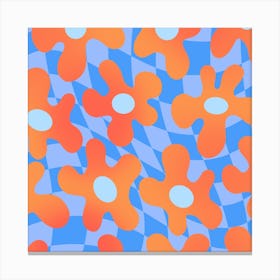 Flowers Orange Blue Checker Square Canvas Print