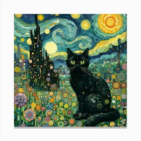 Black Cat At Starry Night Canvas Print