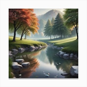 Swans In The Stream Canvas Print