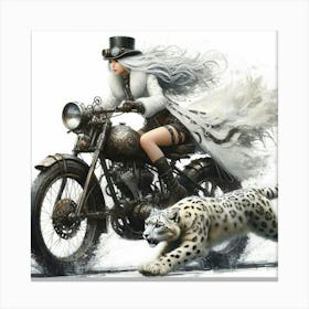 Steampunk Girl On A Motorcycle 2 Canvas Print