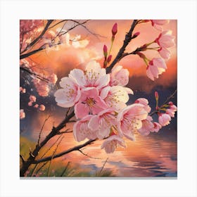 Cherry Blossoms At Sunset Canvas Print