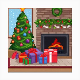 Christmas Presents Under Christmas Tree At Home Next To Fireplace (54) Canvas Print