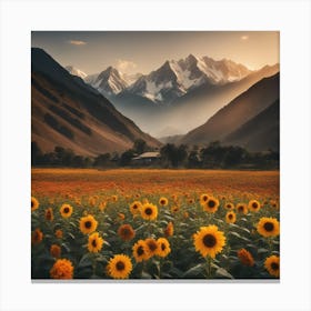 Sunflowers In The Mountains Canvas Print