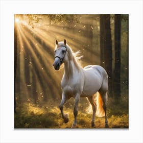 White Horse In The Forest Canvas Print