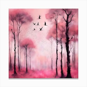 Pink Forest With Birds Canvas Print