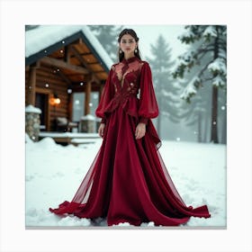 Burgundy Wedding Dress Canvas Print