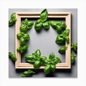 Green Basil Leaves In A Frame Canvas Print