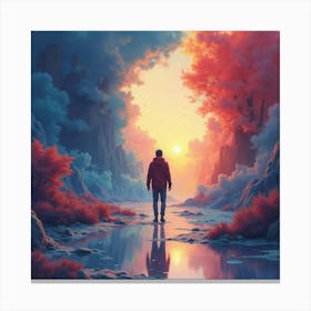 Soul Exploring A Surreal, Colorful Watercolor Dreamscape 1 Canvas Print