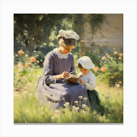 Mother And Child Reading 1 Canvas Print