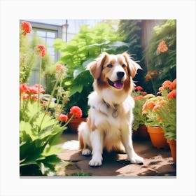 Dog In The Garden Canvas Print