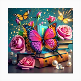 Butterfly On Books Canvas Print