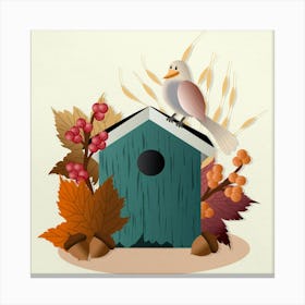 Birdhouse Autumn Nature Bird Leaves Season Colorful Colours Canvas Print