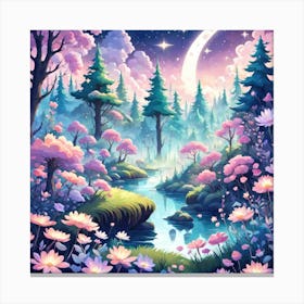 A Fantasy Forest With Twinkling Stars In Pastel Tone Square Composition 408 Canvas Print