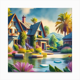 House By The Pond Canvas Print