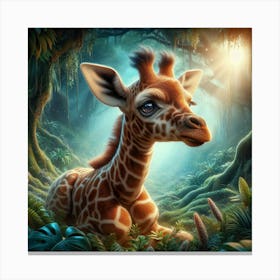 Baby Giraffe In The Jungle Canvas Print