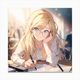 Anime Girl With Glasses Canvas Print