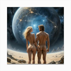 Naked Couple In Space 1 Canvas Print
