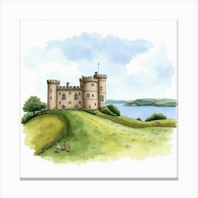 Watercolor Illustration Of The Lulworth Castle In Dorset, Showcasing Its Historic Charm And Scenic Beauty Canvas Print