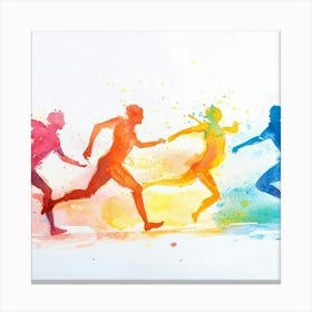 Watercolor Runners Running Canvas Print