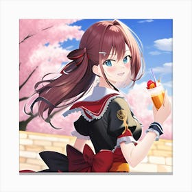 Anime Girl Holding A Drink Canvas Print