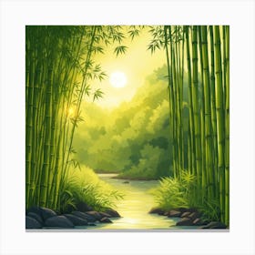 A Stream In A Bamboo Forest At Sun Rise Square Composition 47 Canvas Print