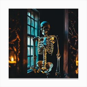 Skeleton In Front Of A Window Canvas Print