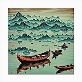 Chinese Boats In The Water Canvas Print