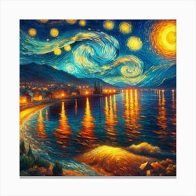 Starry Night Landscape by The Sea, Van Gogh, Painting Art Canvas Print