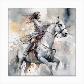 Woman Riding A Horse #5 Art Print Canvas Print