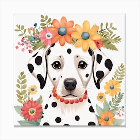 Floral Baby Dalmatian Dog Nursery Illustration (26) Canvas Print