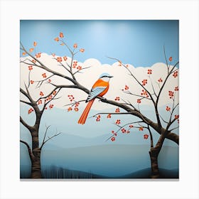 African Murals, Bird On a Branch, folk art, 131 Canvas Print