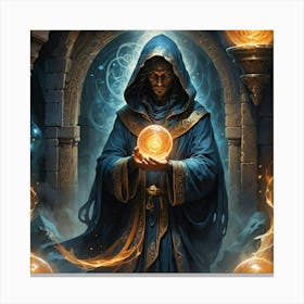 Wizard Holding A Golden Candle Canvas Print