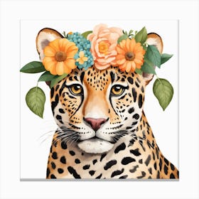 Floral Baby Jaguar Nursery Illustration (24) Canvas Print