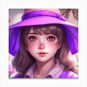 Anime Girl In Purple Hat Canvas Print