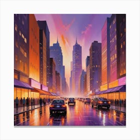 New York City At Dusk Paintings Art Print 1 Canvas Print