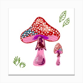 Mushrooms And Leaves Canvas Print