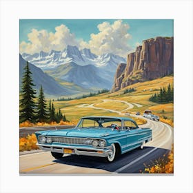 90's car, A Classic 1960s Family Road Trip Scene art print 5 Canvas Print