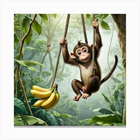 Monkey Swinging In The Jungle Canvas Print