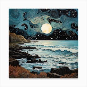 Moonlight Over The Sea Canvas Print