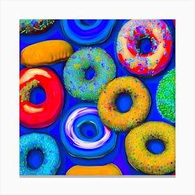 Colorful Donuts Blue Canvas Print
